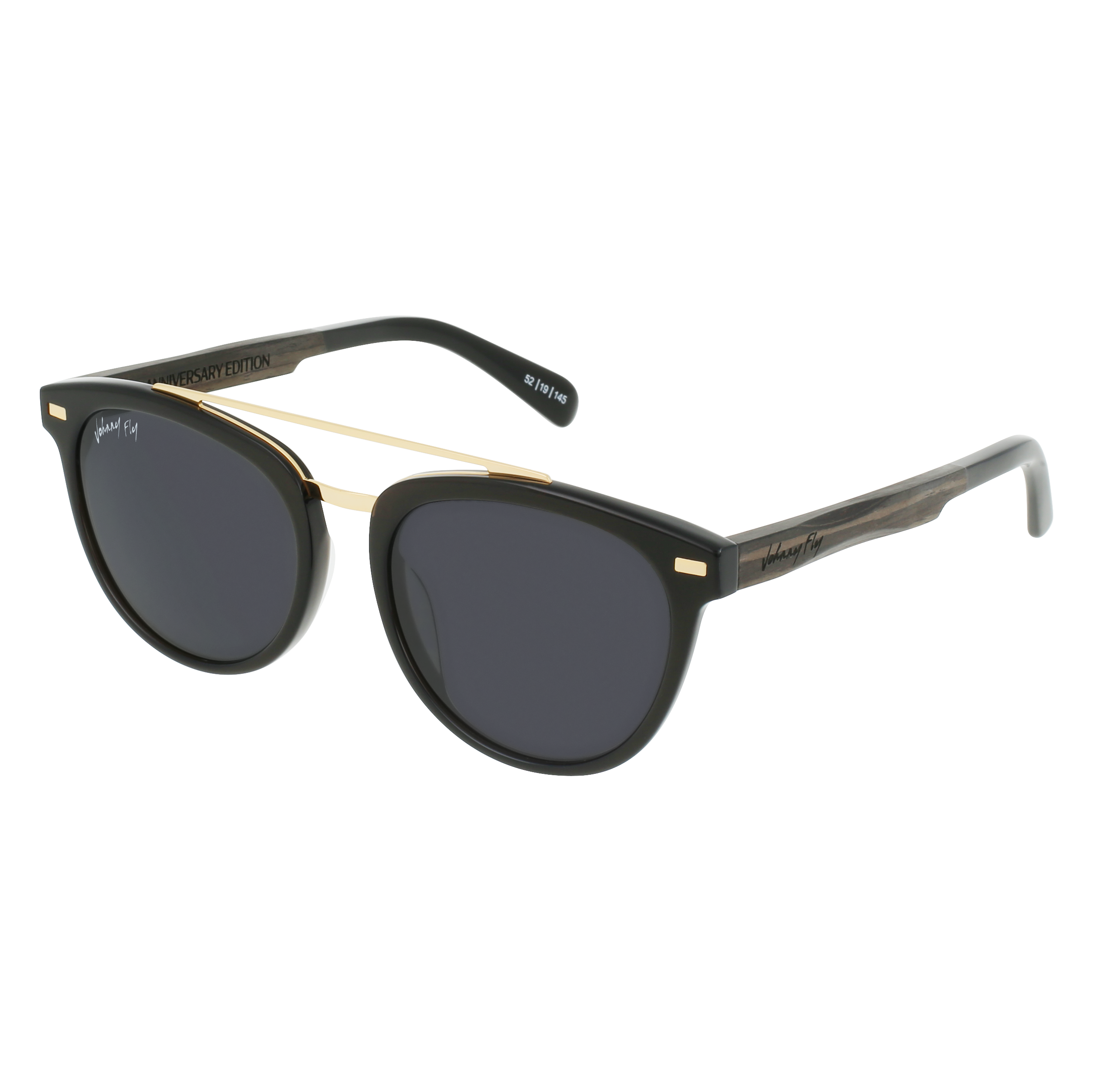 Captain Anniversary Edition Crossbar Aviator Polarized Sunglasses by Johnny Fly | Handcrafted with Acetate and Wood #color_black-pearl-anniversary-edition