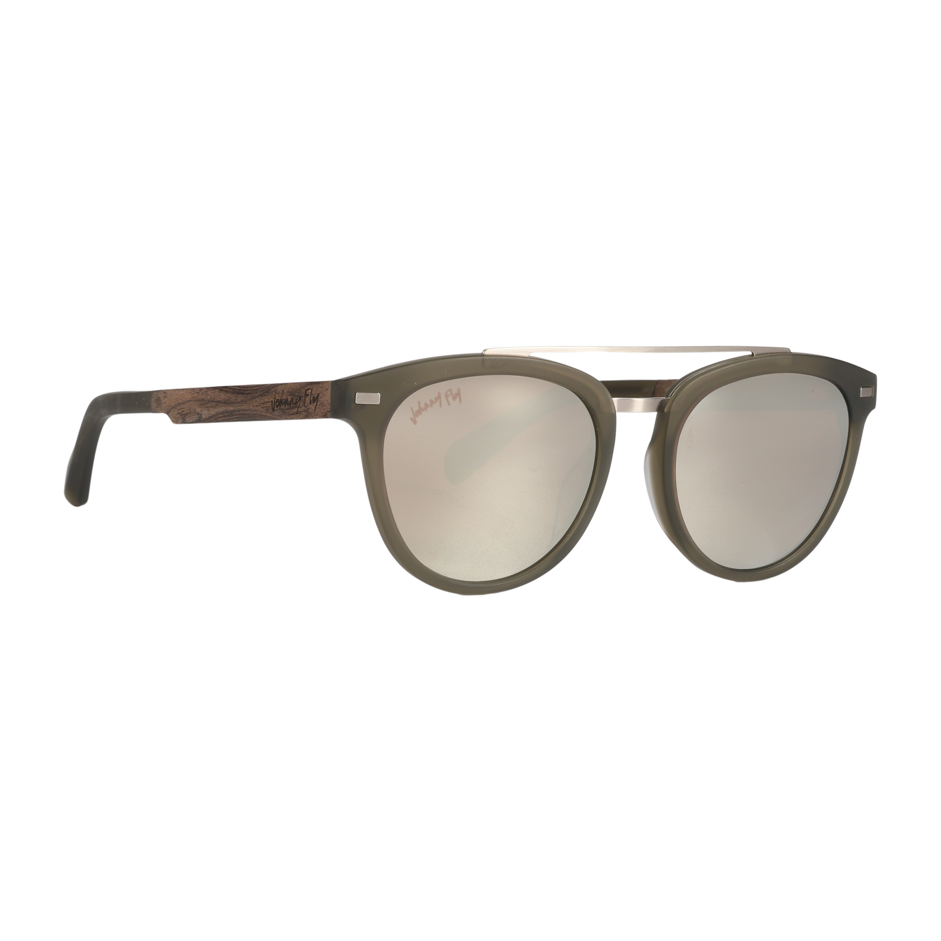 Captain SANDED OLIVE Crossbar Aviator mirror Polarized Sunglasses by Johnny Fly | Handcrafted with Acetate and Wood #color_sanded-olive