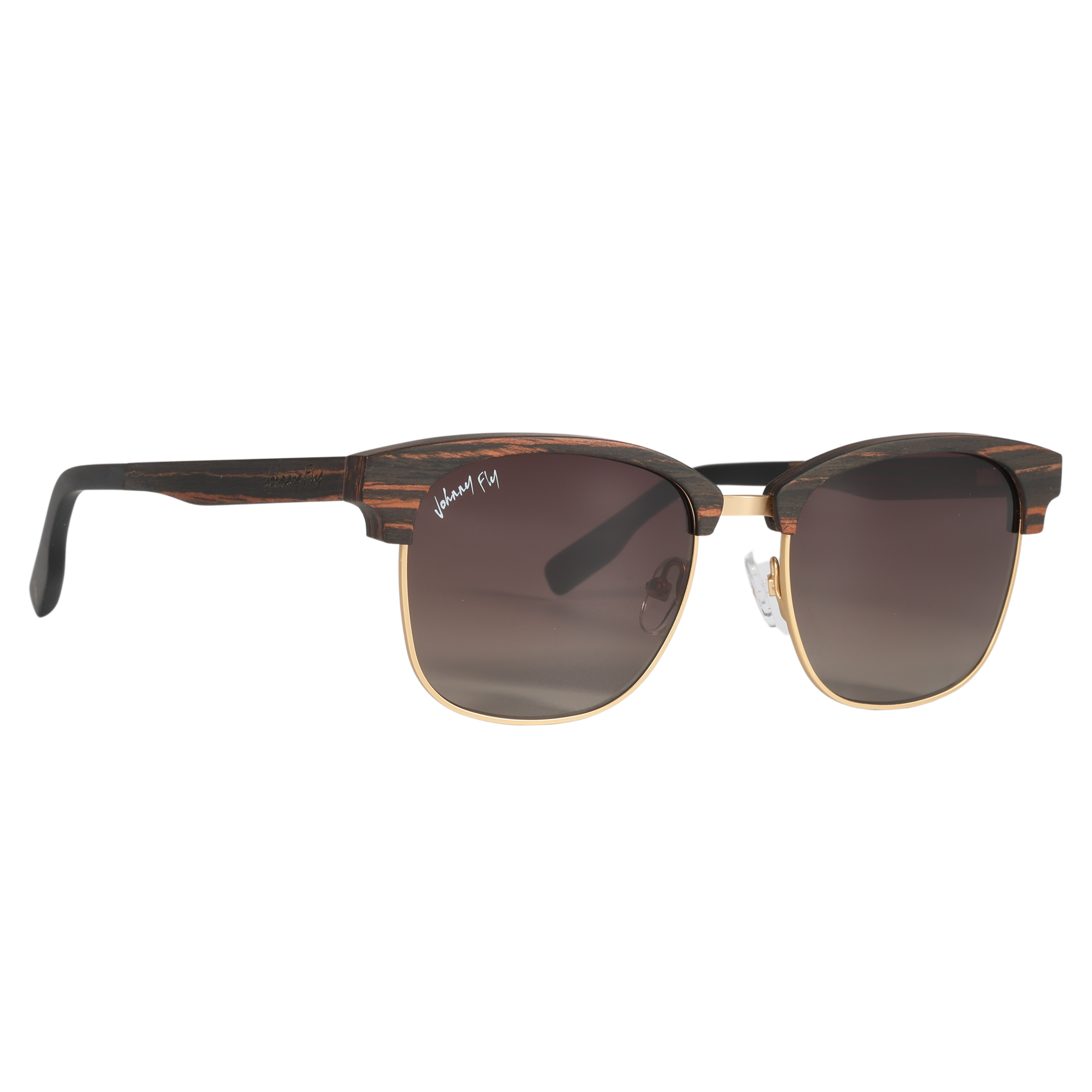 Hughes Polarized Sunglasses - Gold / Wood Club Master Style - Johnny Fly | #color_gold