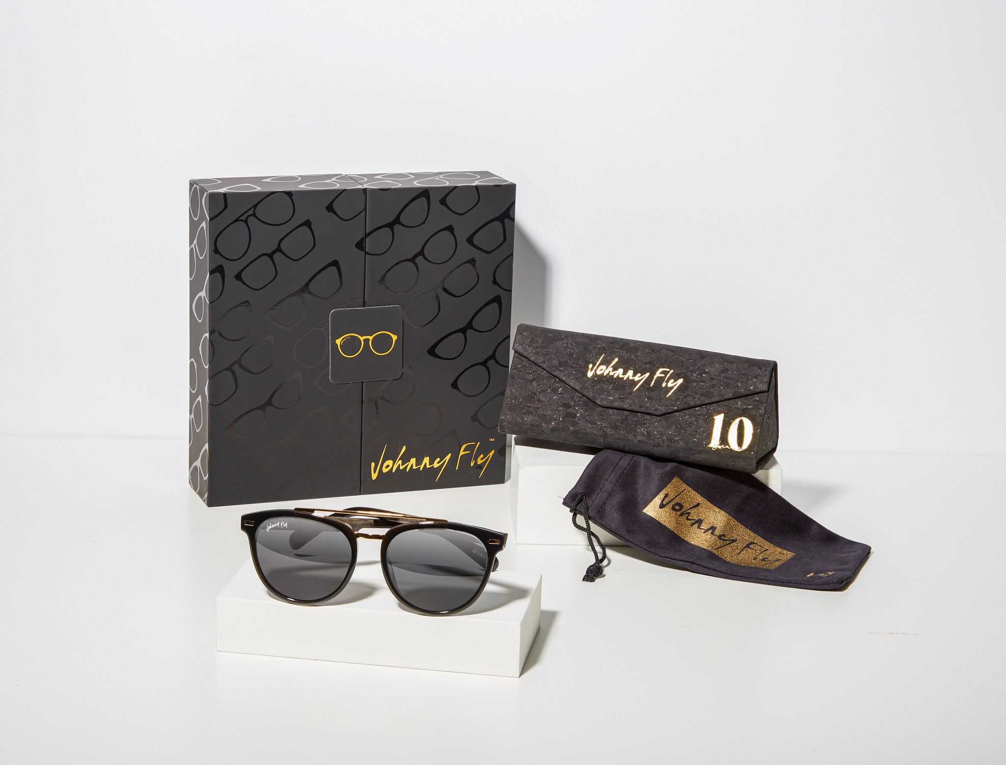 Captain Anniversary Edition Crossbar Aviator Polarized Sunglasses by Johnny Fly | Handcrafted with Acetate and Wood #color_black-pearl-anniversary-edition