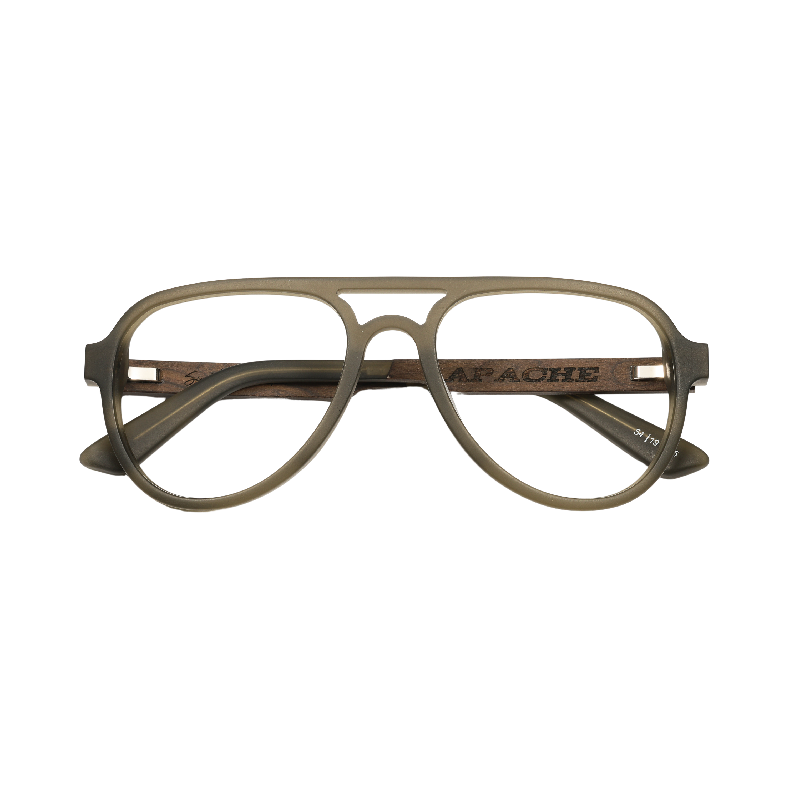 Apache SANDED OLIVE Retro Aviator Prescription Eyeglasses by Johnny Fly | Handcrafted with Acetate and Wood  