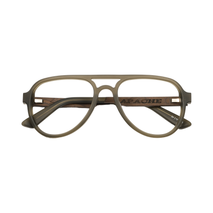 Apache SANDED OLIVE Retro Aviator Prescription Eyeglasses by Johnny Fly | Handcrafted with Acetate and Wood  #color_sanded-olive