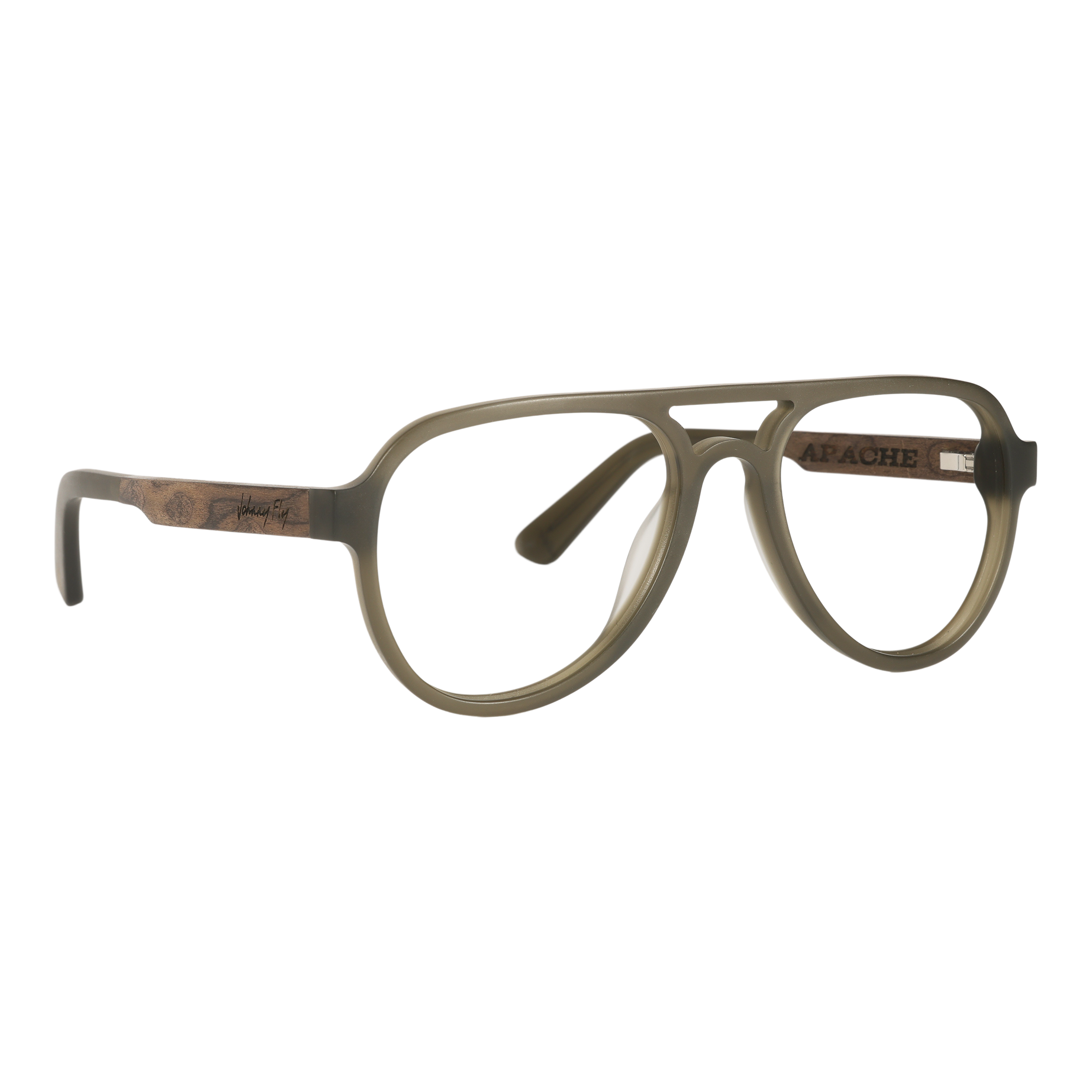 Apache SANDED OLIVE Retro Aviator Prescription Eyeglasses by Johnny Fly | Handcrafted with Acetate and Wood  