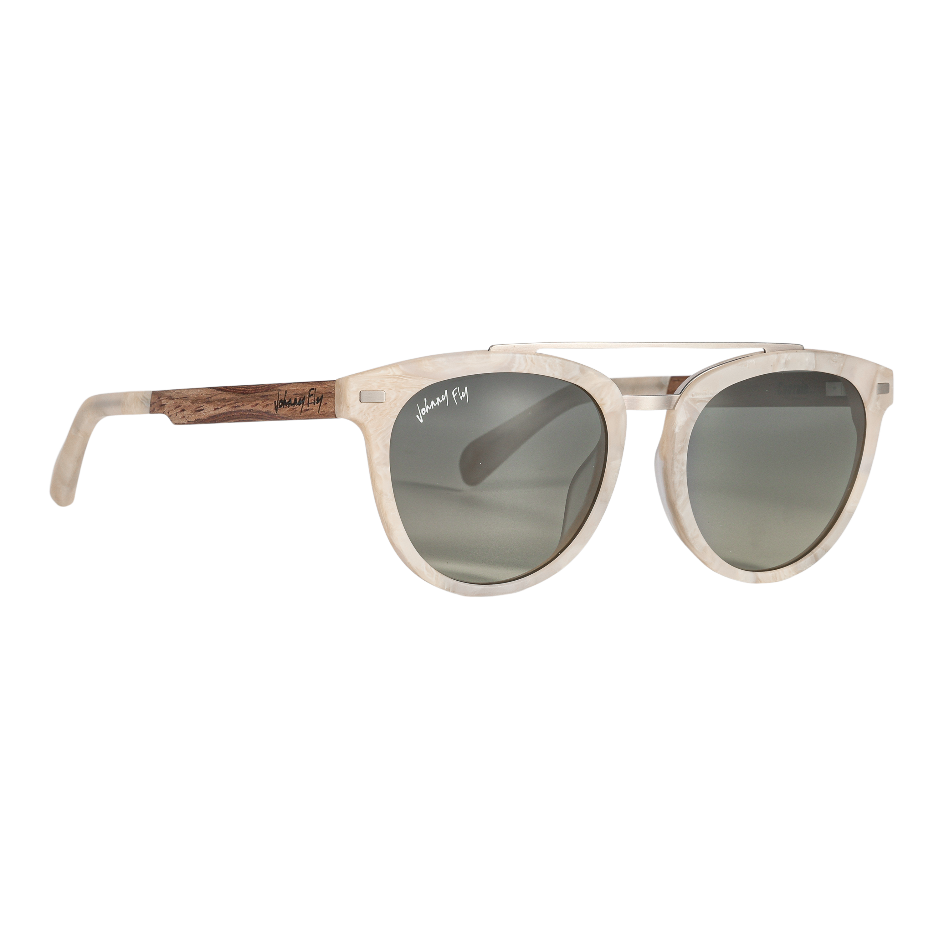 Captain METEOR Crossbar Aviator Polarized Sunglasses by Johnny Fly | Handcrafted with Acetate and Wood 