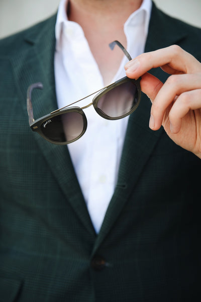 Captain SANDED OLIVE Crossbar Aviator Polarized Sunglasses by Johnny Fly | Handcrafted with Acetate and Wood  #color_sanded-olive