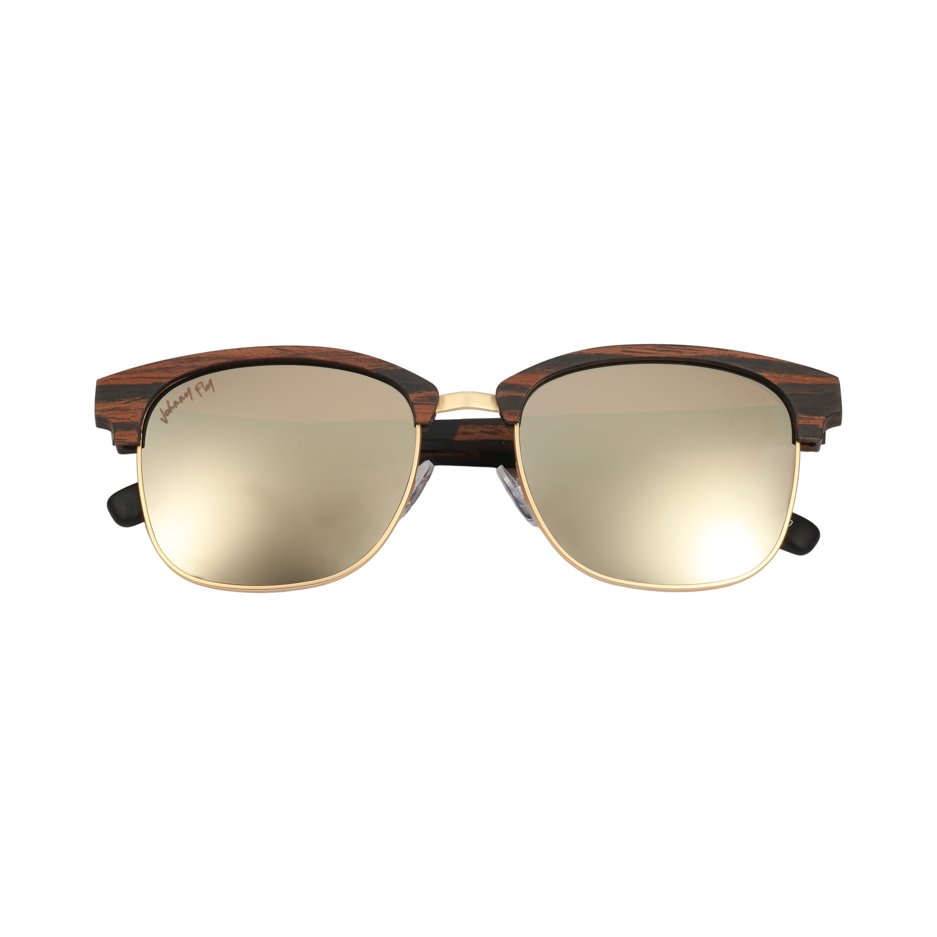 Hughes Mirrored Polarized Sunglasses - Gold / Wood Club Master Style - Johnny Fly | 