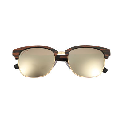 Hughes Mirrored Polarized Sunglasses - Gold / Wood Club Master Style - Johnny Fly | #color_gold