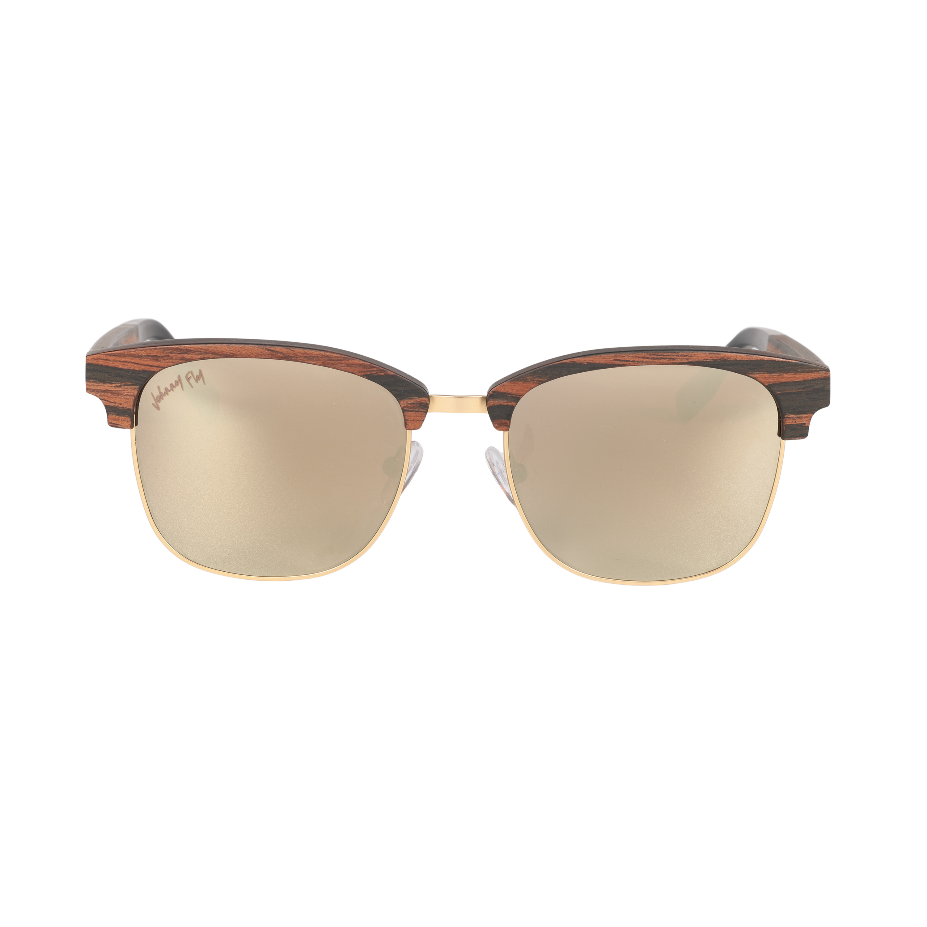 Hughes Mirrored Polarized Sunglasses - Gold / Wood Club Master Style - Johnny Fly | 