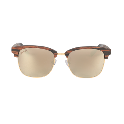 Hughes Mirrored Polarized Sunglasses - Gold / Wood Club Master Style - Johnny Fly | #color_gold