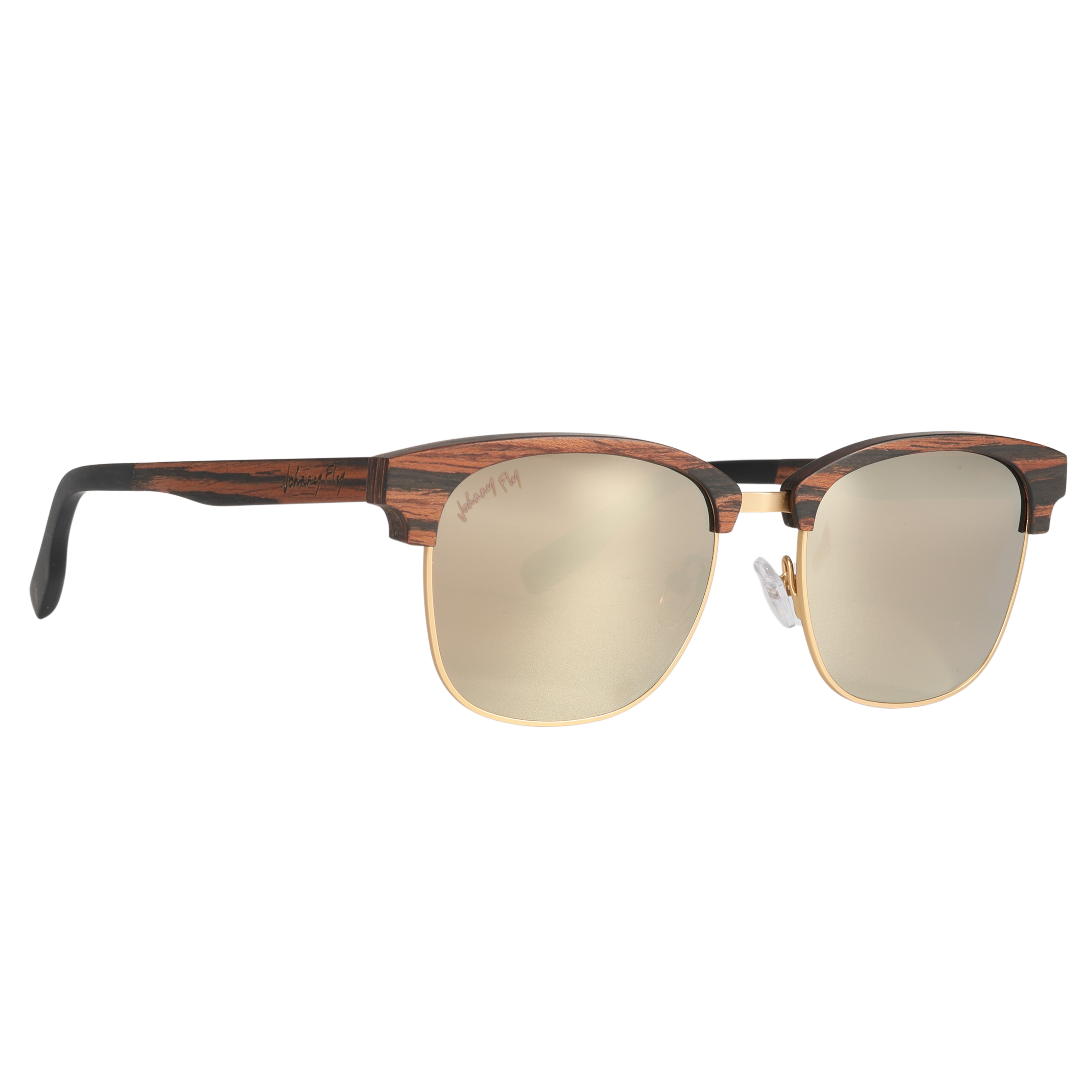 Hughes Mirrored Polarized Sunglasses - Gold / Wood Club Master Style - Johnny Fly | #color_gold