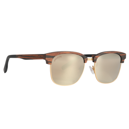 Hughes Mirrored Polarized Sunglasses - Gold / Wood Club Master Style - Johnny Fly | #color_gold