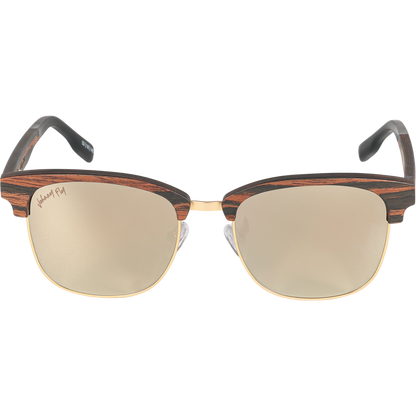 Hughes Mirrored Polarized Sunglasses - Gold / Wood Club Master Style - Johnny Fly | #color_gold