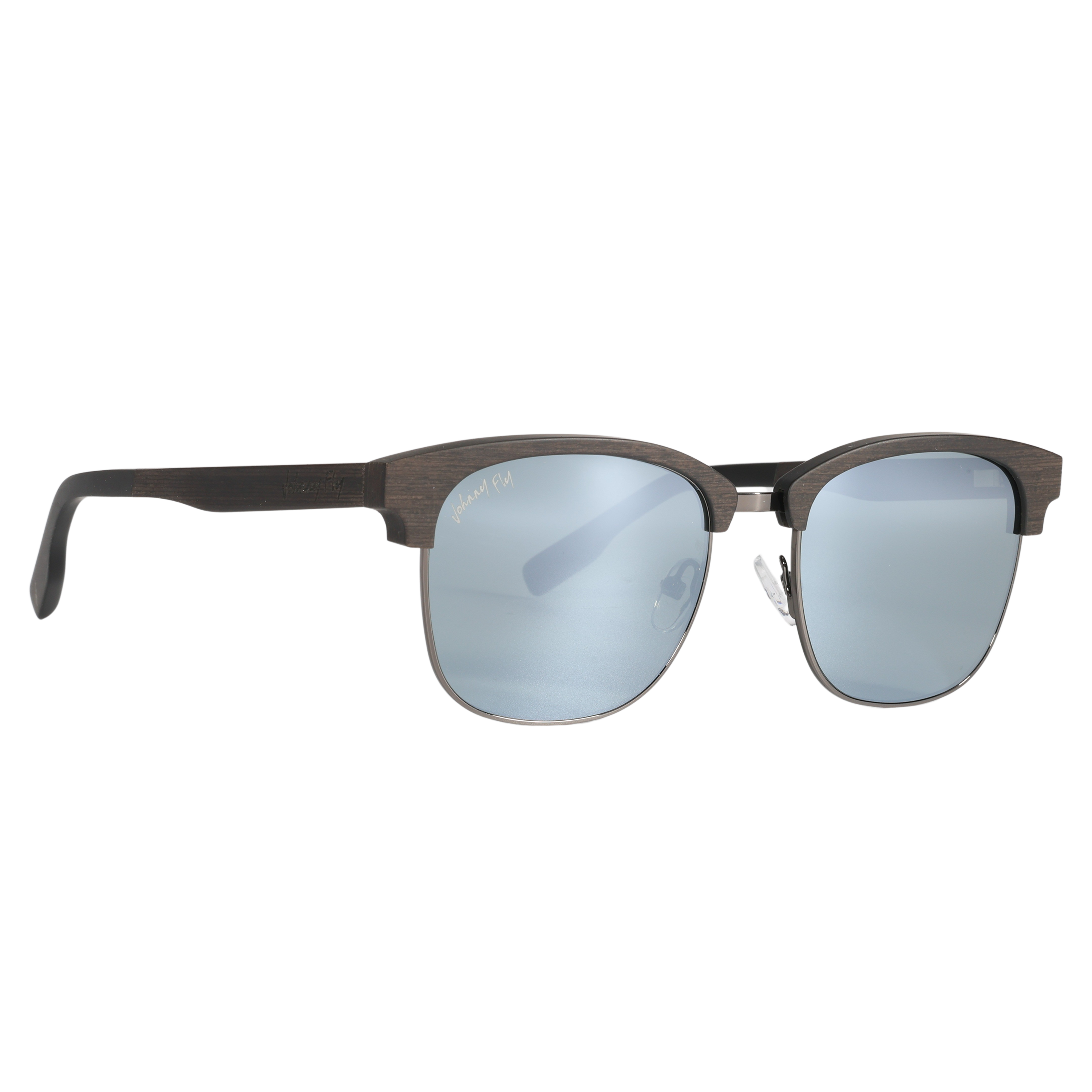 Hughes Mirrored Polarized Sunglasses - Gunmetal / Wood Club Master Style - Johnny Fly | 