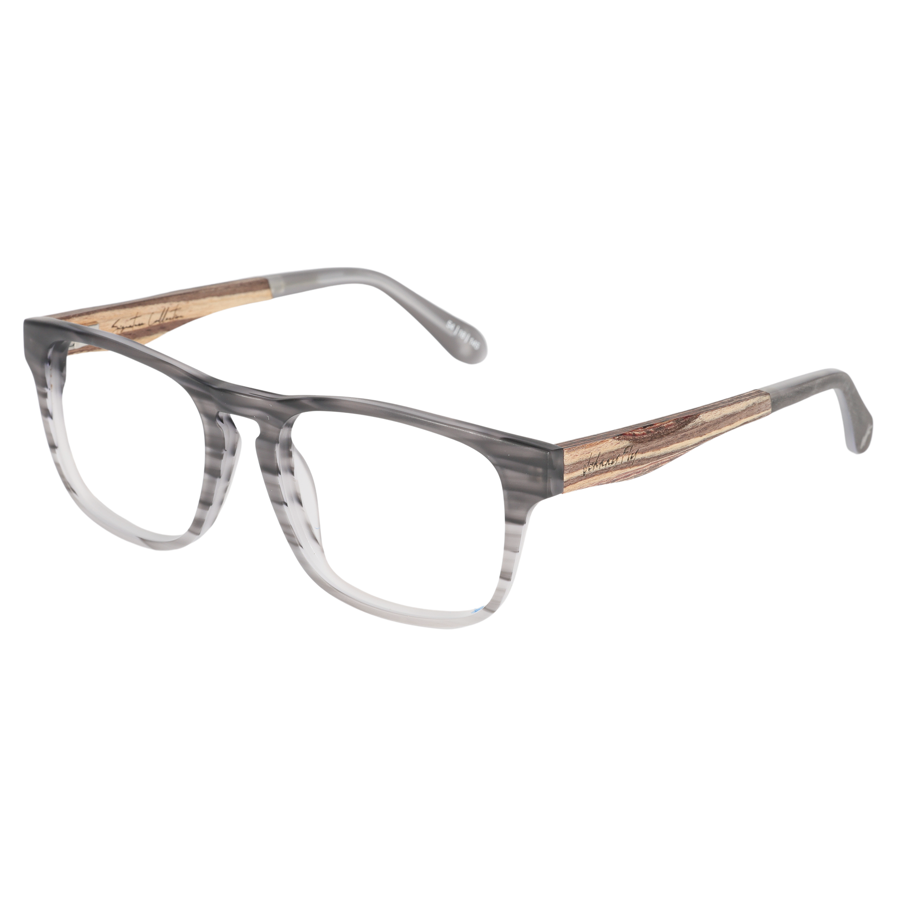 Johnny Fly Splinter sunglasses featuring a modern minimalist design with a sleek acetate front, wooden arms, spring hinges, and polarized nylon lenses.