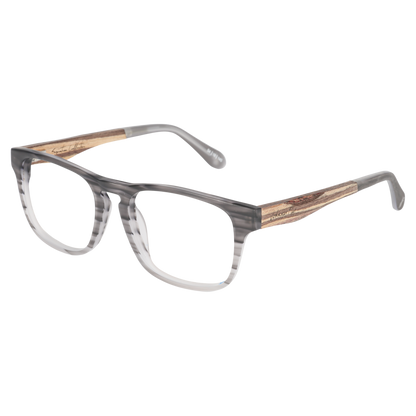 Johnny Fly Splinter sunglasses featuring a modern minimalist design with a sleek acetate front, wooden arms, spring hinges, and polarized nylon lenses.