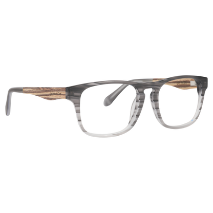 Johnny Fly "Splinter" sunglasses featuring a modern simplicity design with an iconic acetate front, wooden arms, spring hinges, and nylon polarized lenses for superior eyewear performance.