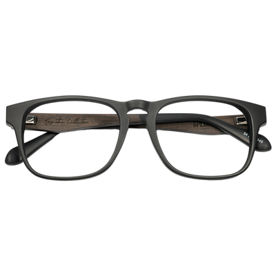 Johnny Fly Splinter Sunglasses featuring a modern and minimalist design with black acetate front, wooden arms, spring hinges, and nylon polarized lenses.