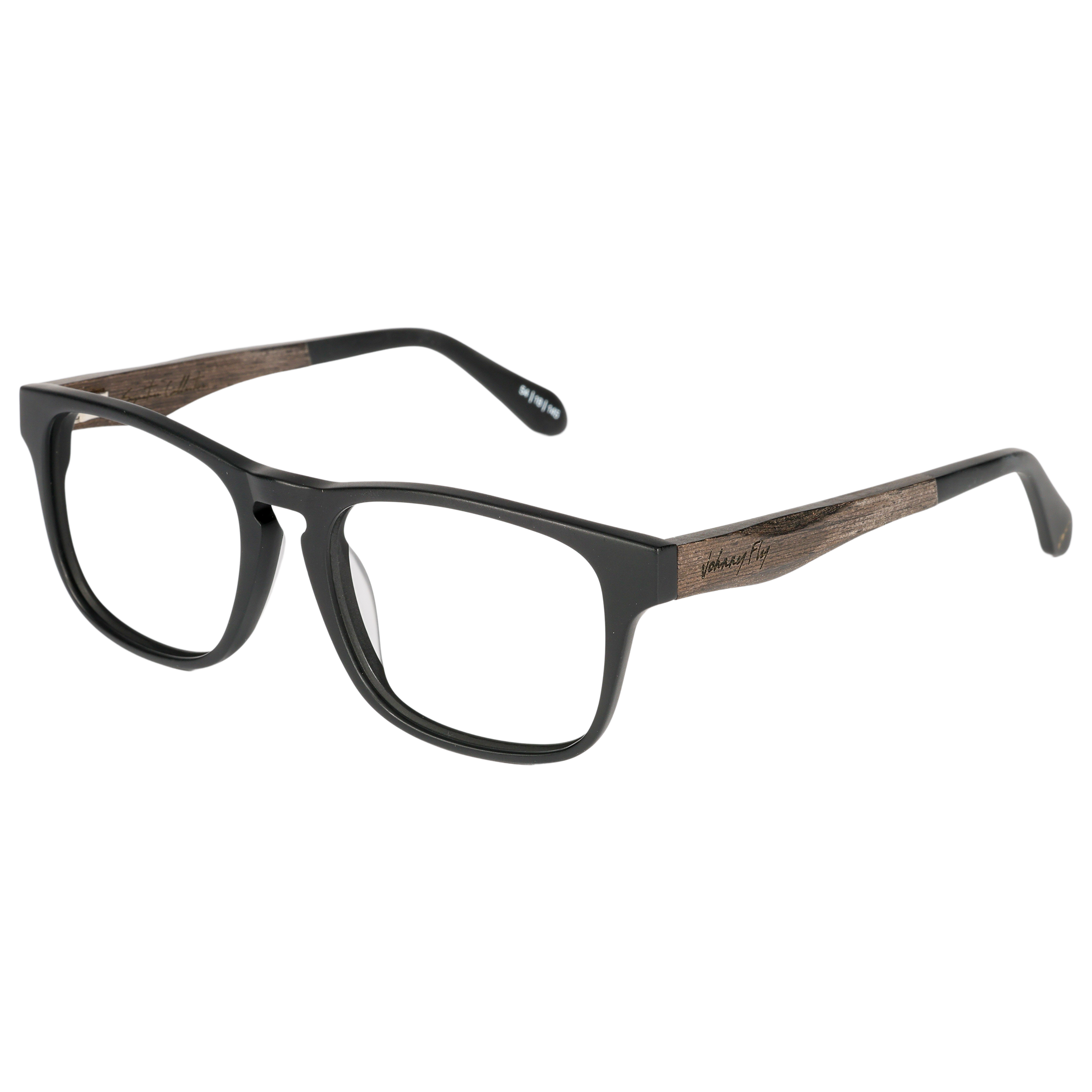 Johnny Fly Splinter Sunglasses showcasing modern simplicity in design, featuring a timeless acetate front section, wooden arms, spring hinges, and polarized nylon lenses.