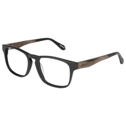 Johnny Fly Splinter Sunglasses showcasing modern simplicity in design, featuring a timeless acetate front section, wooden arms, spring hinges, and polarized nylon lenses.