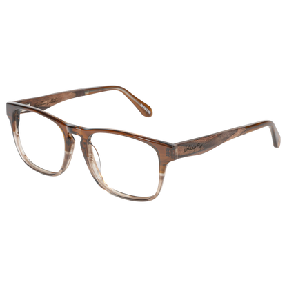 Johnny Fly Splinter Sunglasses with modern minimalistic design, featuring an acetate front, wooden arms, spring hinges, and nylon polarized lenses