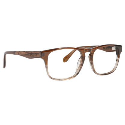 Johnny Fly Splinter Sunglasses featuring a sleek modern simplicity design with an iconic acetate front section, wooden arms, spring hinges, and nylon polarized lenses.