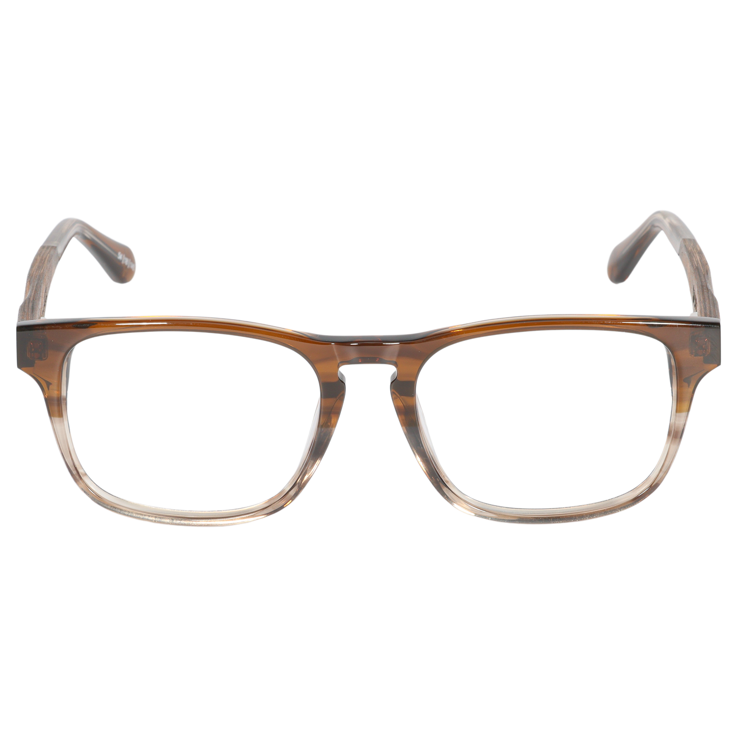 Front view of Johnny Fly&#39;s &quot;Splinter&quot; polarized sunglasses featuring a modern minimalistic design with an iconic acetate front section and wooden arms.