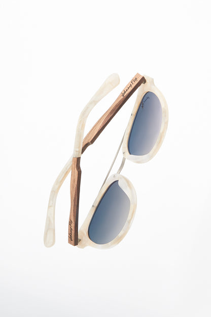 Captain METEOR Crossbar Aviator Polarized Sunglasses by Johnny Fly | Handcrafted with Acetate and Wood 