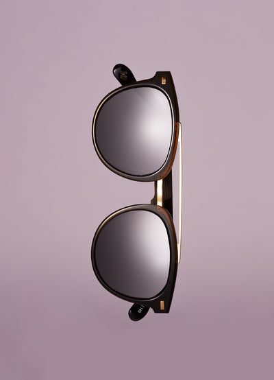 Captain Anniversary Edition Crossbar Aviator Polarized Sunglasses by Johnny Fly | Handcrafted with Acetate and Wood  #color_black-pearl-anniversary-edition